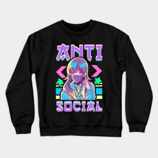 Cute Anti Social Vaporwave Anime Girl Antisocial Crewneck Sweatshirt